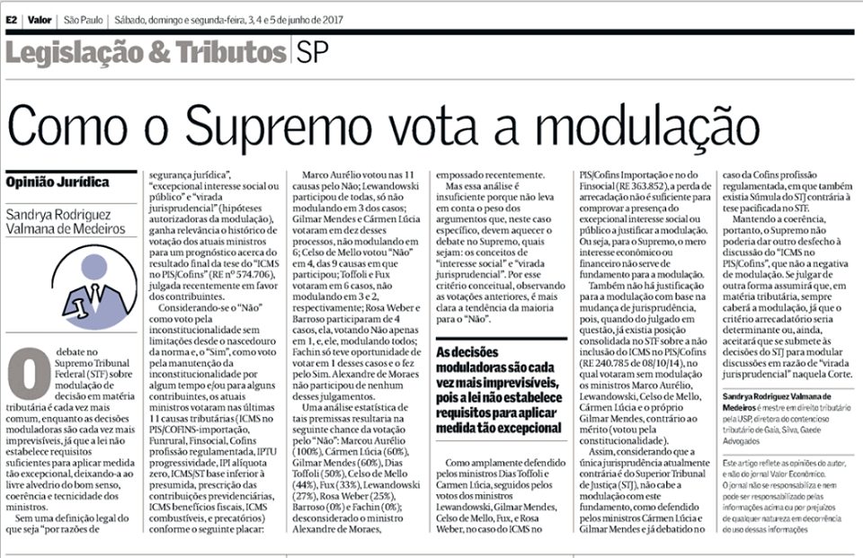 Valor Econômico – Como o supremo vota a modulação