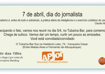 Aos/às jornalistas de São Paulo, convite para a Confraternização pelo Dia do Jornalista