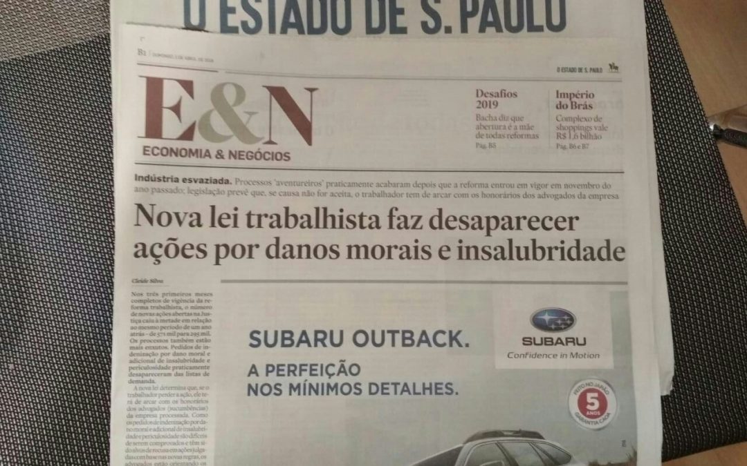 Estadão  – Nova lei trabalhista faz desaparecer ações por danos morais e insalubridade