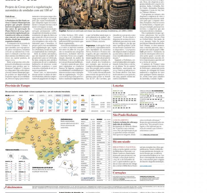 Estadão – Projeto de Covas pode anistiar 150 mil imóveis irregulares em SP