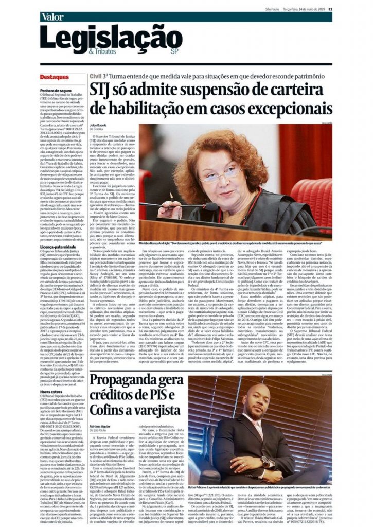 Valor Econômico – STJ só admite suspensão de carteira de habilitação em casos excepcionais