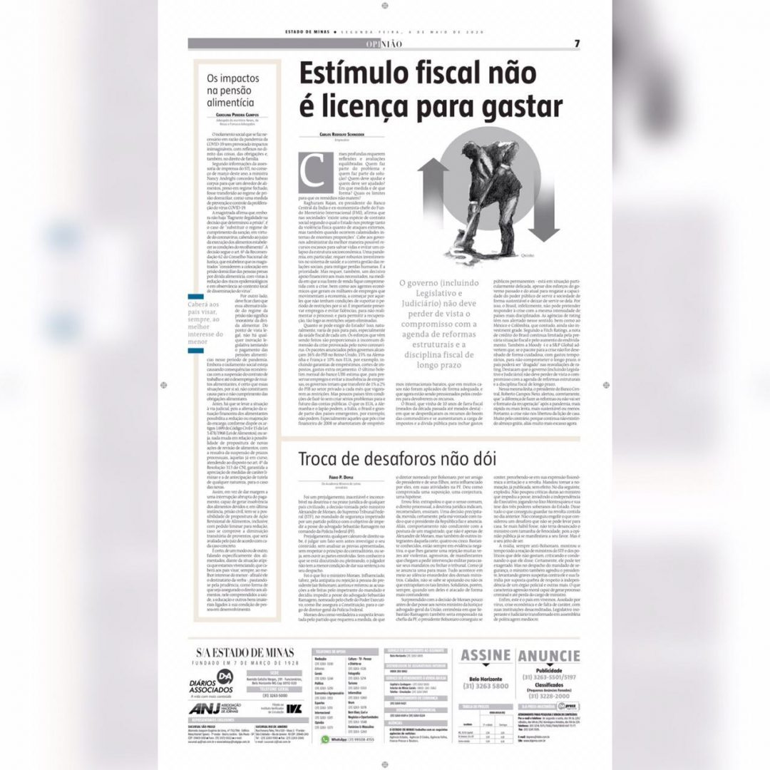 Jornal Estado de Minas – Os impactos na pensão alimentícia