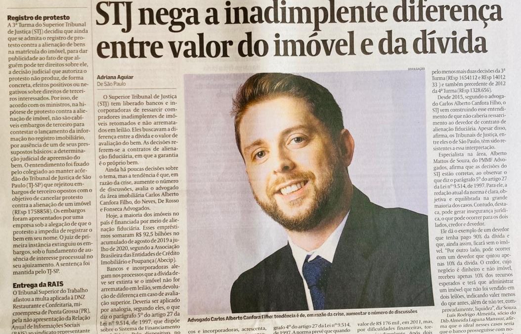 Valor Econômico – STJ nega a inadimplente diferença entre valor do imóvel e da dívida