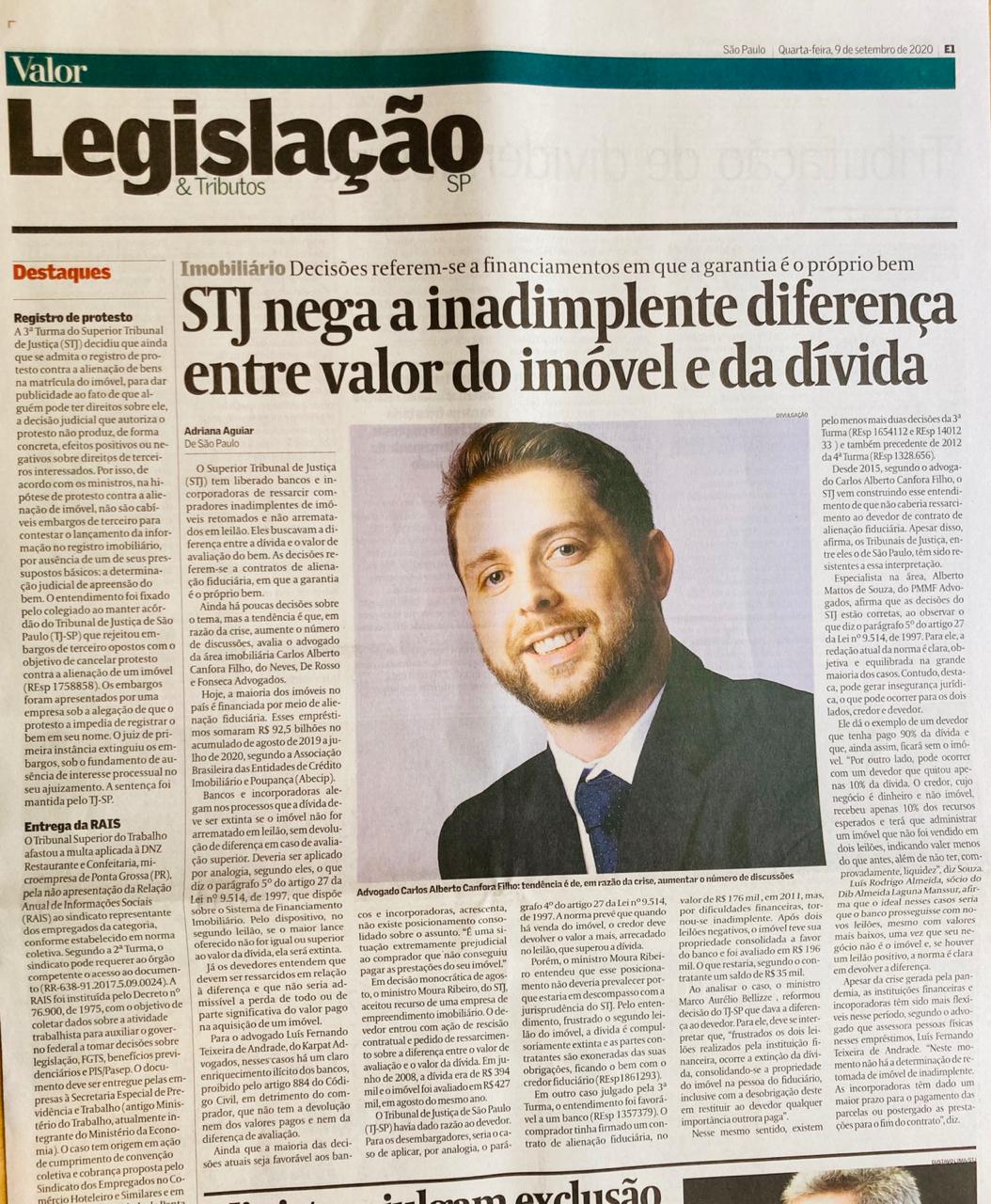 Valor Econômico – STJ nega a inadimplente diferença entre valor do imóvel e da dívida