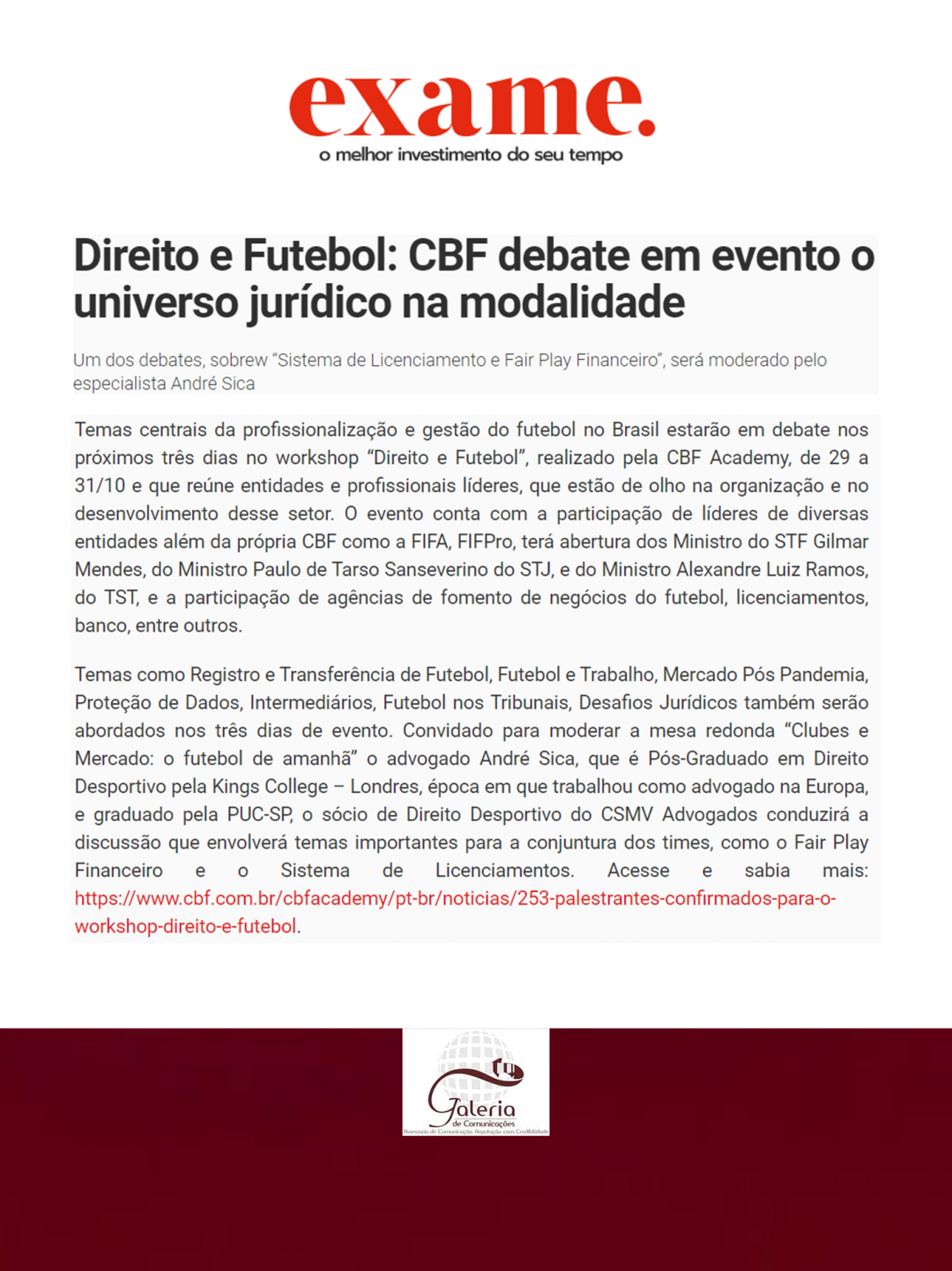 EXAME – Direito e Futebol: CBF debate em evento o universo jurídico na modalidade