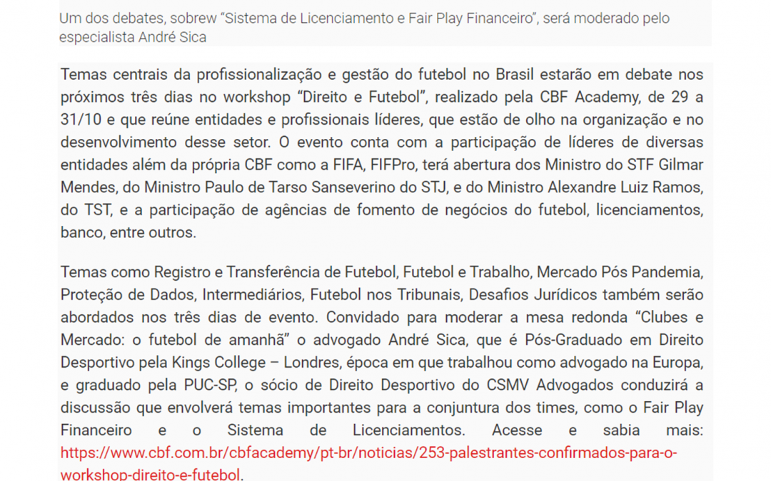 EXAME – Direito e Futebol: CBF debate em evento o universo jurídico na modalidade