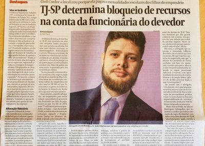 Valor Econômico – TJ-SP determina bloqueio de recursos na conta da funcionária do devedor