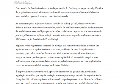 Estadão – Com mercado de franquias aquecido em meio à pandemia, novidades proporcionam mais segurança jurídica a franqueados e interessados