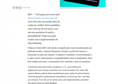 O Globo –  Pix é só o começo: saiba quais mudanças irão acontecer a partir do open banking