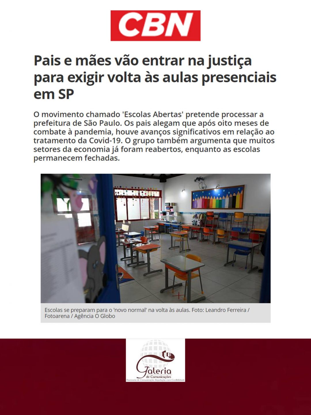CBN – Pais e mães vão entrar na justiça para exigir volta às aulas presenciais em SP