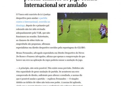O Globo – Vasco: especialistas veem poucas chances de jogo contra Internacional ser anulado