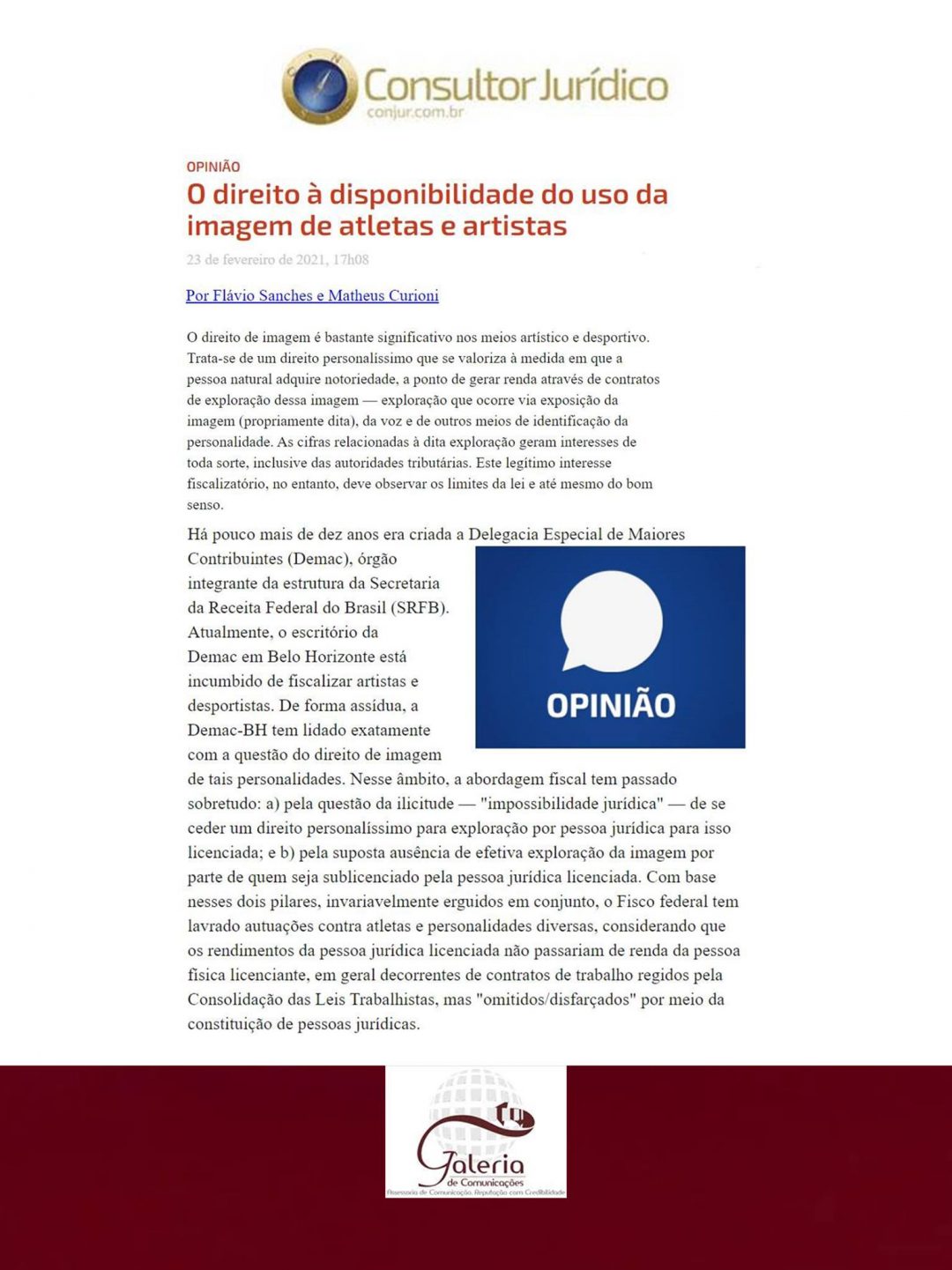 Conjur – O direito à disponibilidade do uso da imagem de atletas e artistas