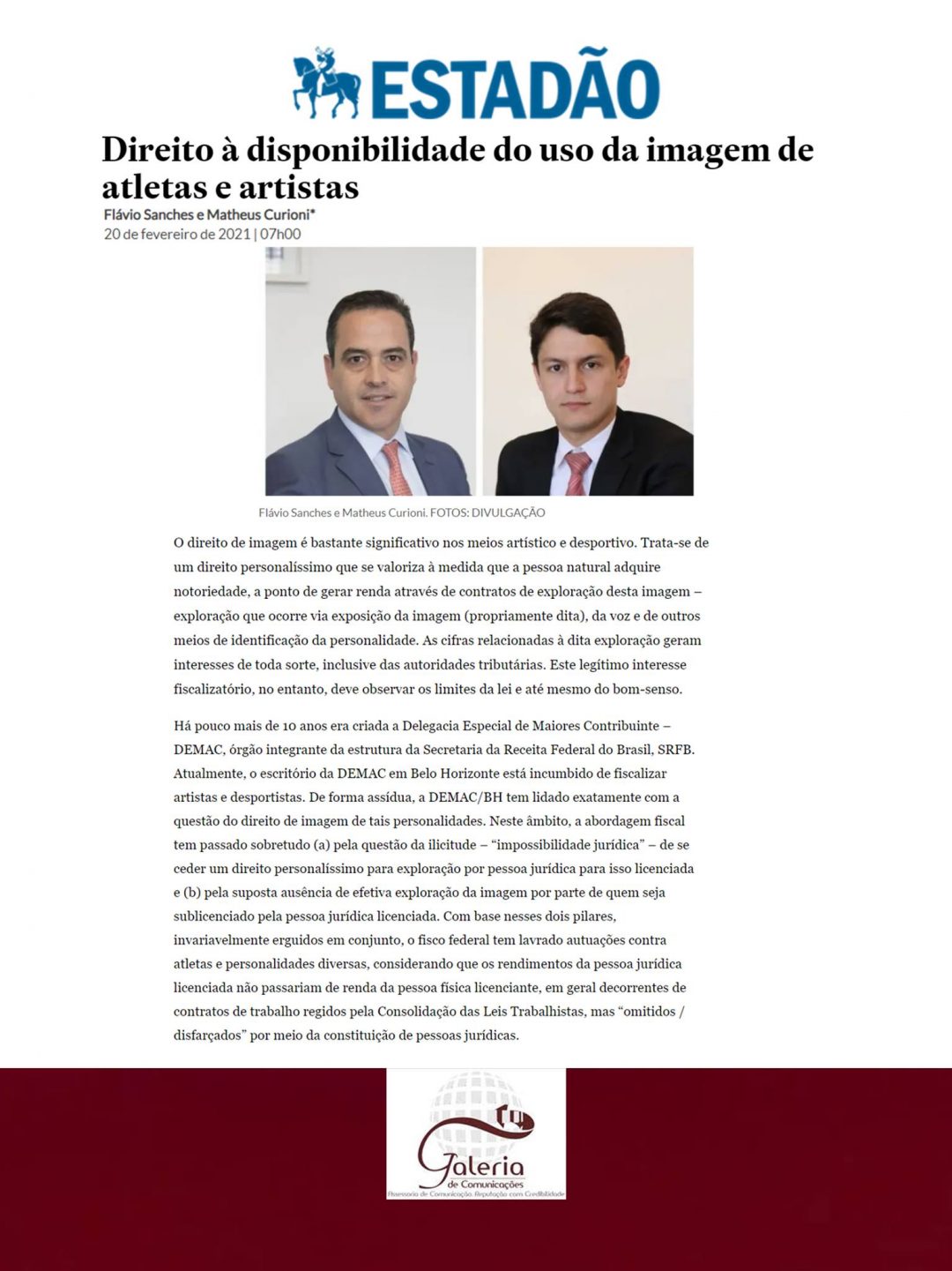 Estadão – Direito à disponibilidade do uso da imagem de atletas e artistas