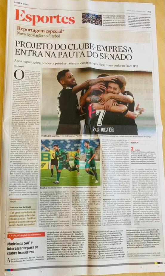 O Estado de S. Paulo – Senado pretende votar em maio projeto do clube-empresa no futebol: time poderá fazer IPO.