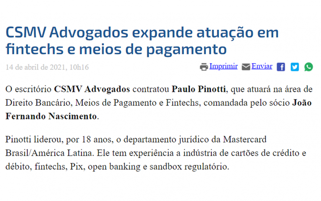 Conjur – CSMV Advogados expande atuação em fintechs e meios de pagamento