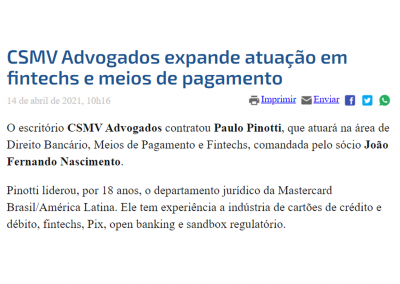 Conjur – CSMV Advogados expande atuação em fintechs e meios de pagamento