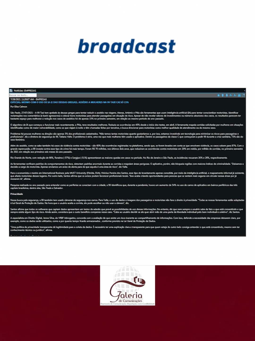 Estadão Broadcast – Especial: Mesmo com a utilização de IA (E das deusas gregas), assédio a mulheres na 99 táxi cai só 15%