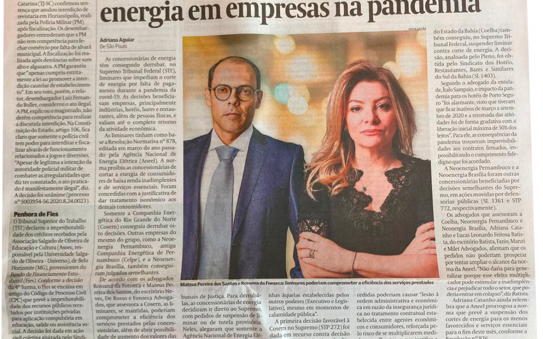 Valor Econômico – STF derruba liminares contra corte de energia em empresas na pandemia