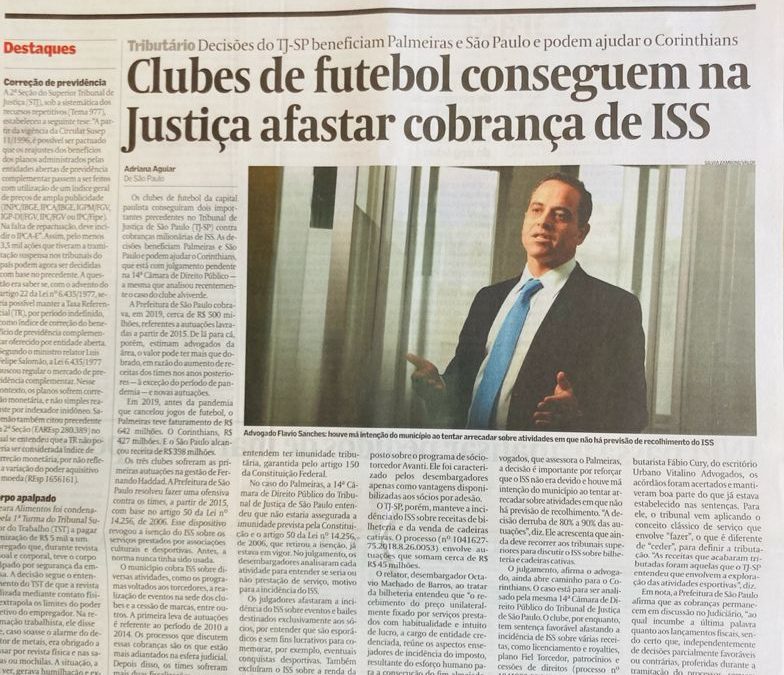 Valor Econômico – Clubes de futebol conseguem na Justiça afastar cobrança de ISS